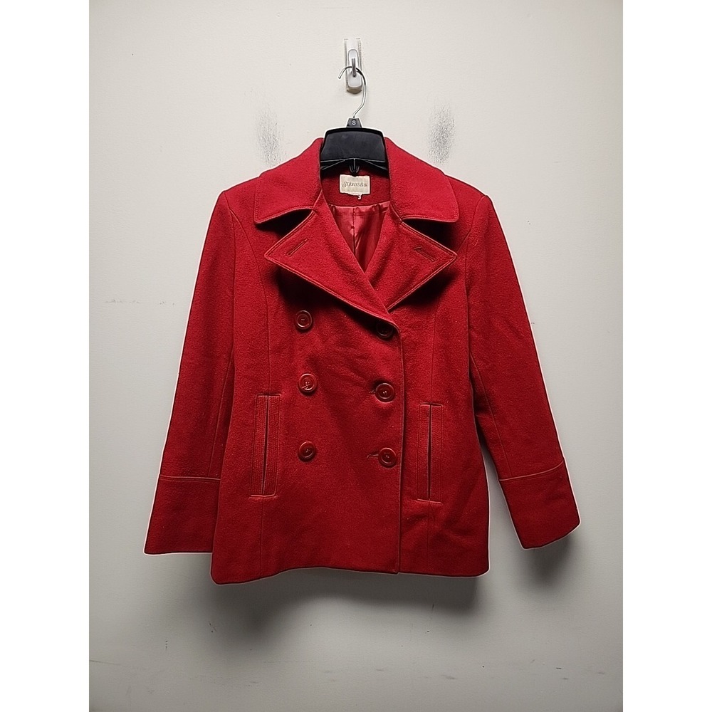 ST. JOHN'S BAY Pea Coat Womens SIZE M/L Red Wine Wool Blend Career Formal Casual